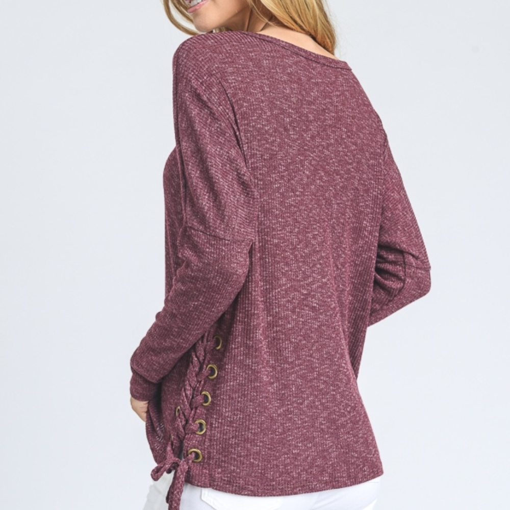 LAST Burgundy Ribbed Long Sleeve Tee 07006 - Picture 5 of 7